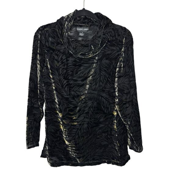 ROBERT LOUIS / vintage silk blend velvet burnout cowl neck leaf blouse top / S - Picture 1 of 8